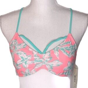🌺 Arizona Floral Tropical Neon Strappy Bikini Top Size L NWT